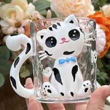 Cute Cat Glass Mug With Handle, Cartoon Drinking Water Cup, Highly Attractive Household Breakfast Cup, Nice Gift
