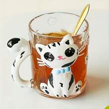Cute Cat Glass Mug With Handle, Cartoon Drinking Water Cup, Highly Attractive Household Breakfast Cup, Nice Gift