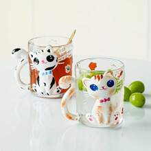 Cute Cat Glass Mug With Handle, Cartoon Drinking Water Cup, Highly Attractive Household Breakfast Cup, Nice Gift
