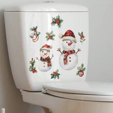 圣诞雪人厕所贴纸 - 节日塑料自粘浴室贴花，带有冬青和铃铛图案，用于家居装饰 - 易于粘贴的浴室贴纸套装 - 彩色 - 查看 5