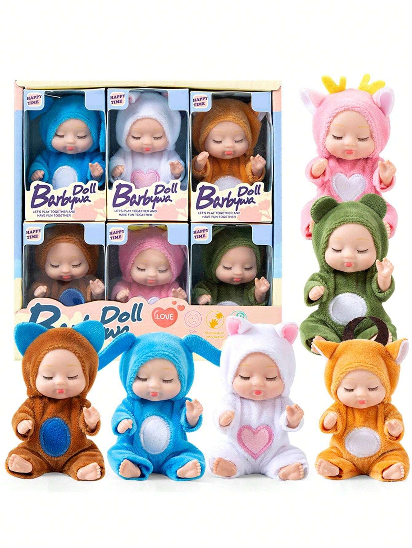 Animal Doll Set Plush Soft Stuffed Toys Sleeping Doll Realistic Closed