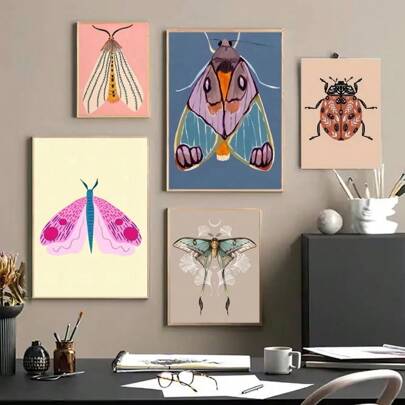 1pc Butterfly Wall Art Ladybug Tiger Moth Beetle Poster HD Quality Wall Art Retro Poster Home Kawaii Room Decoration Optional Frame