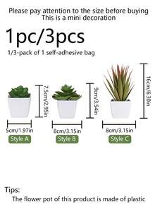 1 件/3 件人造迷你盆栽植物，适合室内和室外、家庭、酒店、办公室、桌面装饰 - 綠色 - 查看 3