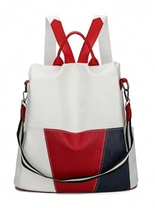 女士软皮背包学生书包女高品质RuckBagk多功能女士单肩包通勤包 - 白色 - 查看 1