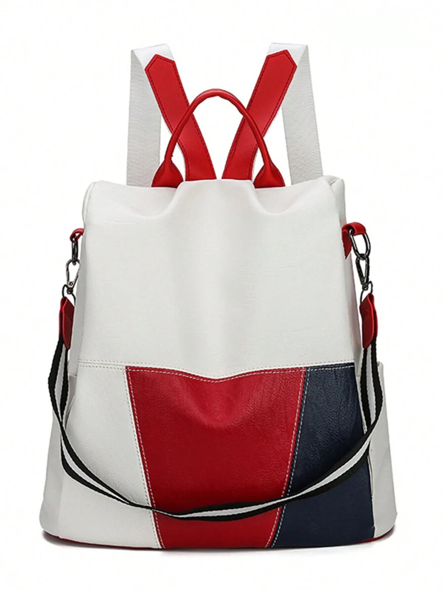 女士软皮背包学生书包女高品质RuckBagk多功能女士单肩包通勤包 - 白色 - 查看 1