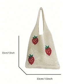 Lightweight,Casual Cute Cartoon Strawberry Pattern Crochet Bag Hollow Out Detail Vacation Style For Teen Girls Women College Students Perfect For College,Outdoors,Travel,Outings,School Bag,Large Capacity,Portable,For Teen Girls Women College Students,White-Collar Workers,Perfect For Work,Back To School,Middle School,High School,College,Vacation, & Cute Strawberry Purse Valentines, Perfectly Matching With Crochet Set - Multicolor - View 5