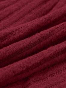 大码女式露肩长袖紧身时尚优雅连衣裙 - 酒紅色 - 查看 7