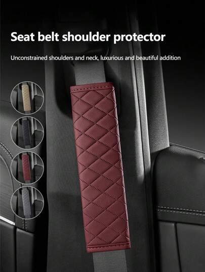 1pc Leather Embossed Car Seat Belt Shoulder Pad, Breathable Vehicle Safety Protection Cover