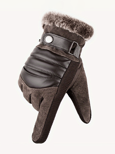 Men's Warm Thermal Lined Cycling Gloves, Winter Warmth, Thick PU Leather And Fur, Suitable For Motorcycle And Mountain Sports,Winter Hand Warmers