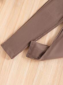 2pcs/Set Girls Casual Plaid Fuzzy Jacket And Straight Leg Pants Set, For Spring And Autumn - Brown - View 6