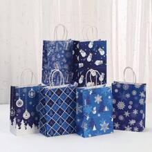 6pcs/12pcs/Pack Christmas Party Gift Packaging Kraft Paper Cartoon Gold Foil Print Shopping Bag, DIY Small Gift Wrap Bags, Souvenirs Favor Holders - Multicolor - View 15