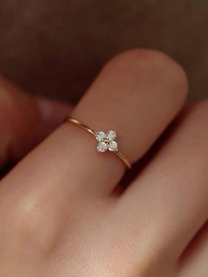 1pc Light Luxury Fashionable 4-Prong Set Diamond Ring, Simple Daily Wear Ring, 14k Yellow Gold Plated Stackable Ring, Round Cut Morganite Anniversary Ring, Four Stone Ring