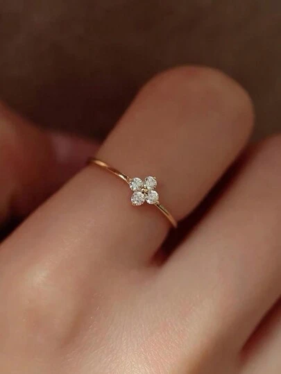 1入組光環奢華時尚的四爪鑲嵌鑽石戒指，簡約日常佩戴戒指，14k黃色金鍍微疏堆砌戒指，圓形切割摩根石週年紀念戒指，四石戒指