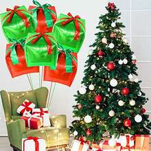 6 cái/bộ 22 inch hộp quà Giáng sinh màu đỏ và xanh lá cây bóng bay giấy bạc, trang trí tiệc Giáng sinh và năm mới - Nhiều màu - Xem 6