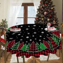1st Kersttafelkleed, Kerstboomtafelkleed 70 Ronde Inch, Zwart Geruit Rechthoekig Winterkerst En Sneeuwvlok Keuken Kersttafeldecoratie, Geschikt Voor Gezinnen, Diners, FeestenKerstdecoratie, Kerstfeestbenodigdheden