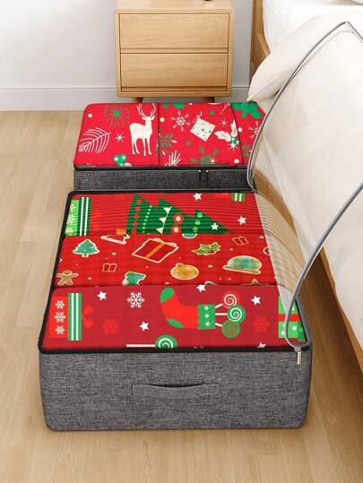 1 Saco de armazenamento de tecido macio para suprimentos de Natal cinza, saco de armazenamento dobrável, saco de armazenamento de roupas, saco de armazenamento de cobertores, caixa de armazenamento de grande capacidade para organização móvel, saco de armazenamento de decoração de feriado, guirlanda de flores, árvore de Natal, fita, cordão de luz e outros sacos de armazenamento, saco de armazenamento multifuncional de Natal, armazenamento embaixo da cama, zíper duplo com janela, grande capacidade