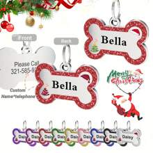 [定制] 带有圣诞元素的个性化宠物身份标签，DIY 宠物名字和电话，防止狗走失，宠物的圣诞礼物 - 玫紅色 - 查看 2