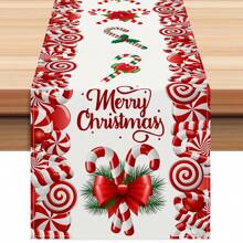 1 件装白色亚麻圣诞桌旗糖果字母印花桌布节日派对餐桌装饰桌布垫 - 桌旗 - 查看 6