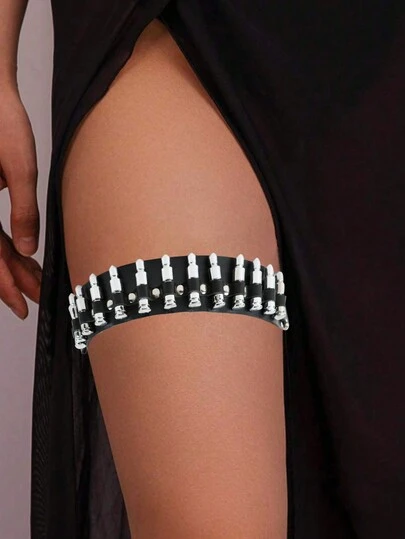 1 chiếc dây đeo đùi bằng da giả họa tiết viên đạn phong cách Gothic Y2K, thích hợp cho các buổi tiệc rave và cosplay.