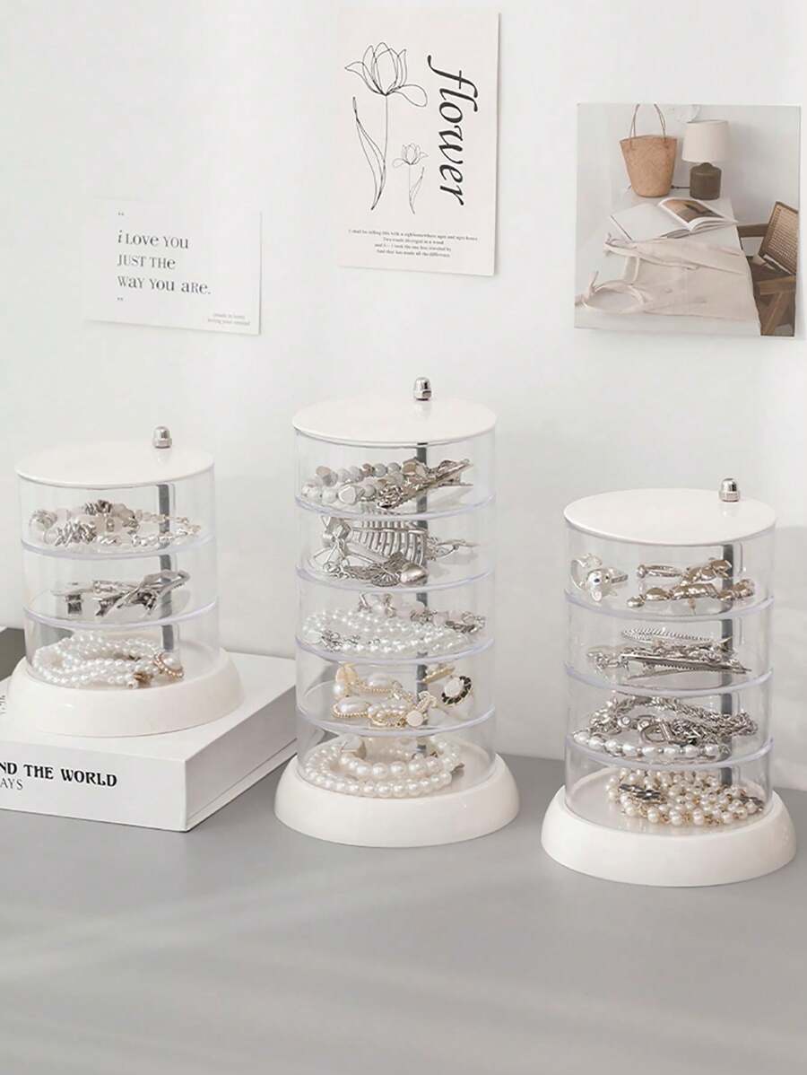 1pc Multi-Layer Rotating Jewelry Display Stand/Storage Box, Dustproof Transparent Storage Box For Organizing Earrings, Necklaces, Rings, Hair Accessories, Watches [Stair Style Display Rack For Perfume, Skincare, Cosmetics]