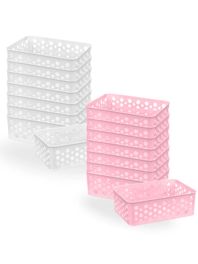 Kit 6 Cesto Multiuso Organizador Premium Branco ou Rosa 19x13cm Armarios Gavetas Lavanderia