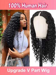 Loose Curly V Part Wig Human Hair  Glueless No Leave Out Upgrade V Part Human Hair Wigs For Black Women Curly Brazilian Virgin Human Hair U Part Wig V Shape No Sew In No Glue 250 Density Natural Color - Natural Black - Xem 1