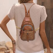 Retro Bohemian Style Embossed PU Women Multipurpose Chest Bag/Purse - Chocolate Brown - View 4