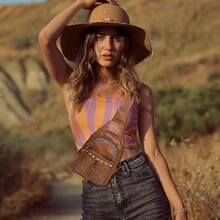 Retro Bohemian Style Embossed PU Women Multipurpose Chest Bag/Purse - Chocolate Brown - View 3