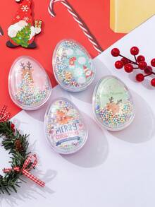 1 chiếc lược chải tóc hình quả trứng trong suốt cho trẻ em kèm mút xốp, họa tiết Giáng sinh dễ thương, chất liệu PS, di động, thích hợp để mang theo hoặc làm quà tặng - Nhiều màu - Xem 2