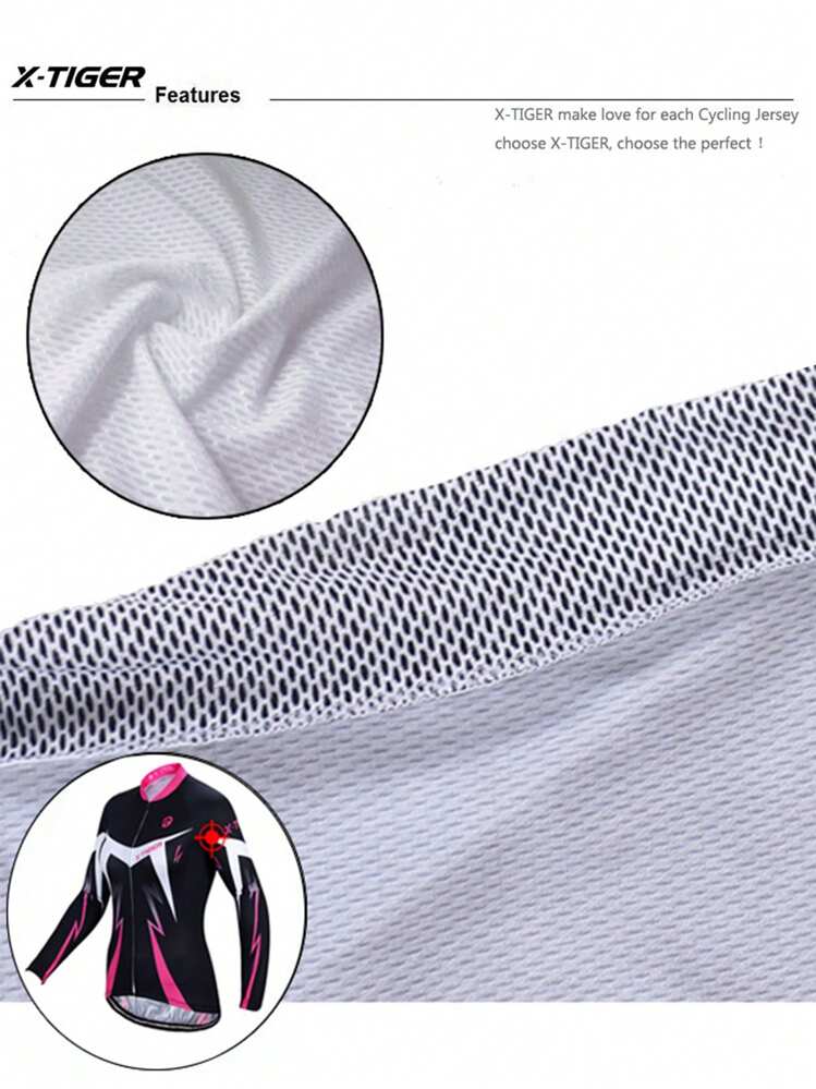 Camiseta de ciclismo de manga larga estilo novio para hombre, camisa de ciclismo de invierno con bolsillo trasero y cremallera completa - Rosado Sandía - Añade 5