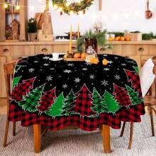 1st Kersttafelkleed, Kerstboomtafelkleed 70 Ronde Inch, Zwart Geruit Rechthoekig Winterkerst En Sneeuwvlok Keuken Kersttafeldecoratie, Geschikt Voor Gezinnen, Diners, FeestenKerstdecoratie, Kerstfeestbenodigdheden