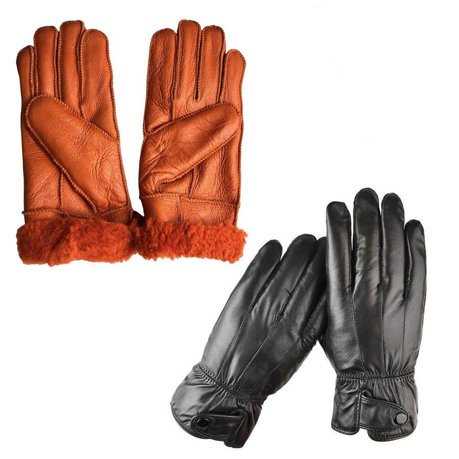 S Size Soft Sheepskin Gloves For Women With Fur, Outdoor Antifreeze Warm Gloves, Women's Outdoor Work Glovesgloveswinter - 黑色+橙紅 - 查看 1