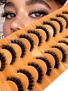 10 pares de pestañas de ojo de gato / Pestañas postizas de visón falso 3D de aspecto natural Extensión de pestañas de volumen ruso clásico Pestañas de visón artificial falsas Tiras de pestañas postizas / Paquete de pestañas de tira suave