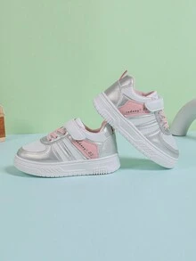 1 双儿童新款时尚 PU 钩环设计户外防滑防水平底运动鞋，适合春秋季节 - 粉色 - 查看 3