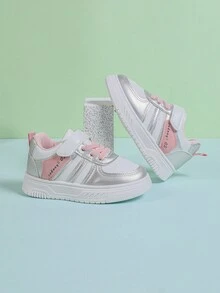 1 双儿童新款时尚 PU 钩环设计户外防滑防水平底运动鞋，适合春秋季节 - 粉色 - 查看 2