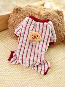 Bộ đồ liền thân in hình gấu dễ thương ấm áp cho chó và mèo nhỏ - Màu Đỏ Sâu - Xem 8