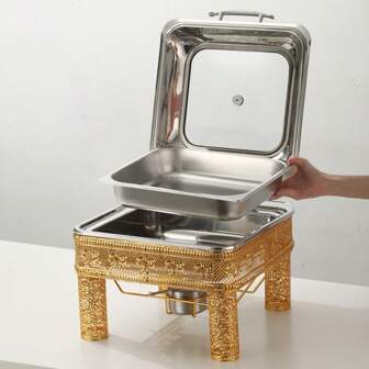 Gold Engraved Hollow Buffet Chafing Dish, Outdoor Wedding High-End Hotel Use Heating Food Warmer, 9L/6L Capacity