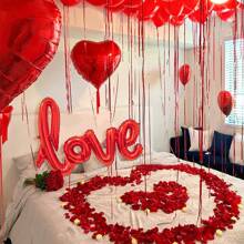 Bộ 7 quả bóng bay và 400 cánh hoa hồng giả, bóng bay chữ "Love" màu đỏ, bóng bay "I Love You", bóng bay hình trái tim 18 inch, bóng bay trái tim màu đỏ, cánh hoa hồng, thích hợp cho cầu hôn, đám cưới, trang trí kỷ niệm, tiệc Valentine. - Nhiều màu - Xem 8