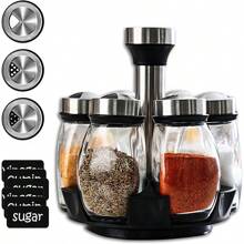 6 Cans Flavor Storage Rack, 360° Rotating Rack Tower Set With 6 Cans Of Glass Seasoning Container, Suitable For Kitchen Cabinet Table (Without Spices) - Black - View 2