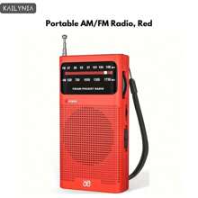 kailynia KAILYNIA W908 Portable AM/FM Radio With Extended Reception - Ideal For Indoor, Outdoor, And Emergency Use - Features Built-In Speaker And 3.5mm Headphone Jack, Powered By Batteries, Red && Black