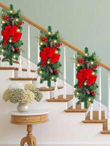 1pc Red Rattan Bowknot Decor Artificial Vine Wreath With Red Berries And Bowknot Design, Perfect For Indoor & Outdoor Home Decor, Birthday Party Decoration, Shelf Arch Stair Adornment, Suitable For All Seasons (Without Lights) Best Gifts Christmas Decorations Room Decor Christmas Winter Christmas Decorations Home Christmas Gifts Christmas Decor - Multicolor - View 4