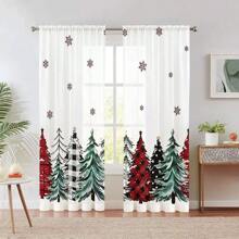 2PCS Christmas Tree Semi Sheer Curtains 84 Inches Long,Winter Trees Snowflake Window Treatments Sheer Curtains,Light Filter CurtainsRod Pocket Drapes For Living Room Bedroom Christmas Decor,2 Panels - Multicolor - View 1