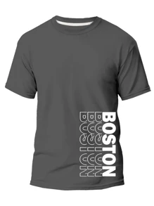 BOSTON Men's T-Shirt 100% Cotton New Release - 深灰色 - 查看 1
