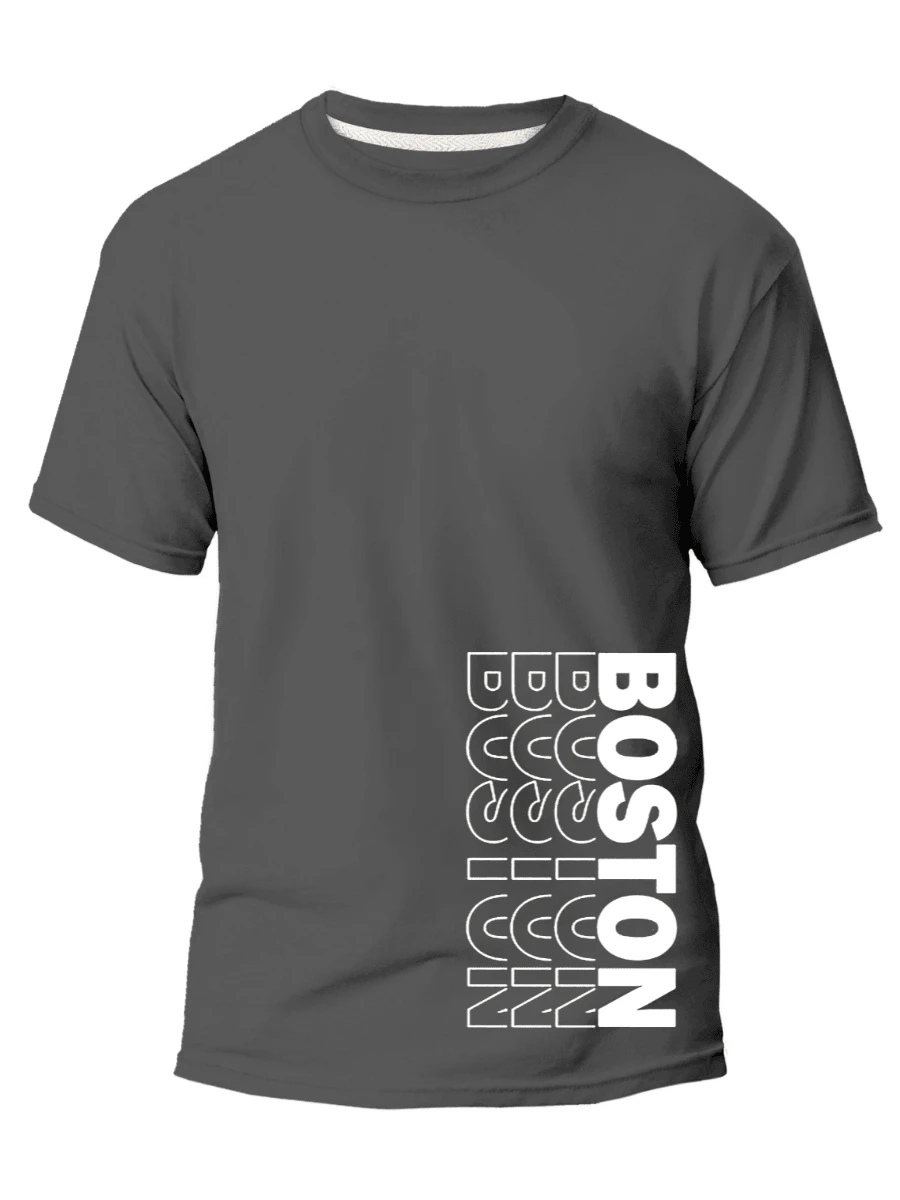 BOSTON Men's T-Shirt 100% Cotton New Release - 深灰色 - 查看 1