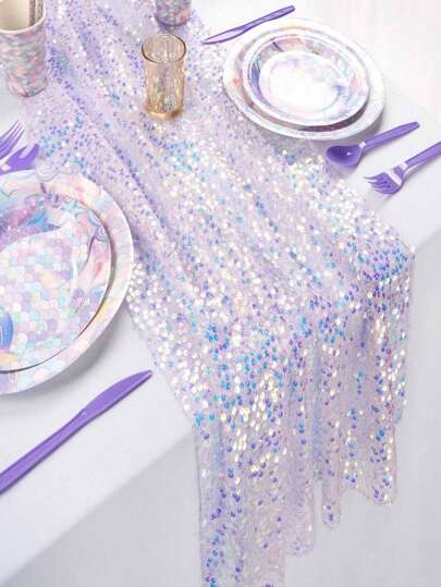 1 khăn trải bàn sequin nàng tiên cá màu tím nhạt, khăn trải bàn hình chữ nhật bằng polyester lấp lánh, trang trí tiệc cưới sinh nhật, phụ kiện trang trí tiệc chào đón em bé, trang trí nhà cửa, trang trí tiệc nàng tiên cá, phụ kiện tiệc sinh nhật, sinh nhật theo chủ đề đại dương dưới nước, trang trí bàn tiệc cho ngày lễ tình nhân trở lại trường