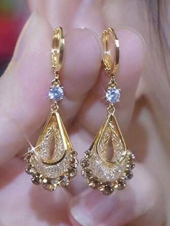 Metallic Mesh Teardrop Crystal Earrings For Women, Luxurious Fashion High-End Elegant New Design Earring
