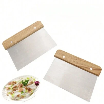 Wooden Handle Stainless Steel Cutting Knife Sausage Powder Scraper Flour Scraper Cake Scraper Dough Cutter Soap Knife Multi-Function