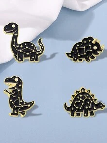 复古卡通十二生肖和恐龙金属徽章胸针，用于服装、背包装饰 - 黑色 - 查看 8