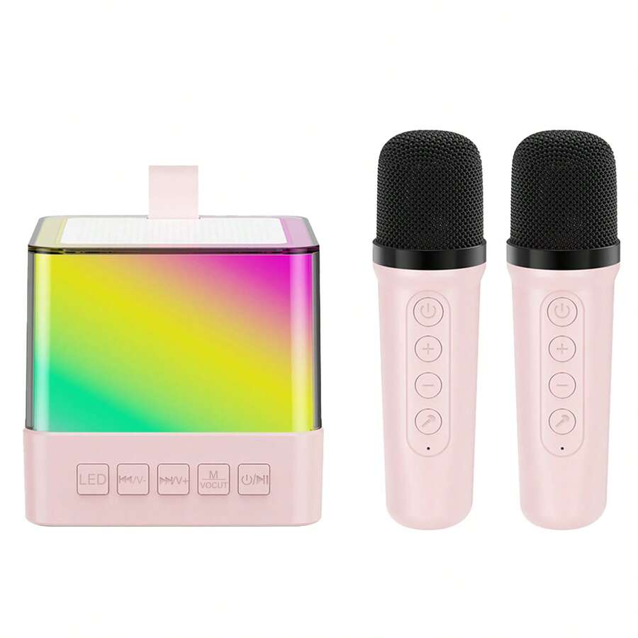 Karaoke Machine With 2 Wireless Microphones, Portable Bluetooth Speaker