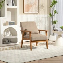 Leisure Chair With Solid Wood Armrest And Feet, Leisure Chair, Wood Frame, Velvet, L, Solid Rubber Wood Legs, Mid-Century Modern Accent Chair, For Living Room Bedroom Studio Chair